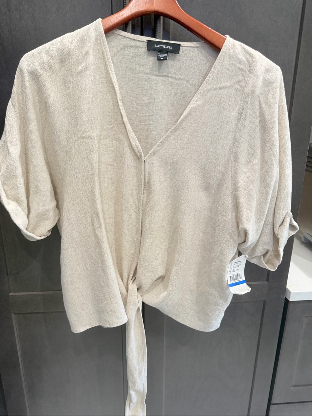 Karen Kane Cream Tie-Front V-Neck Blouse